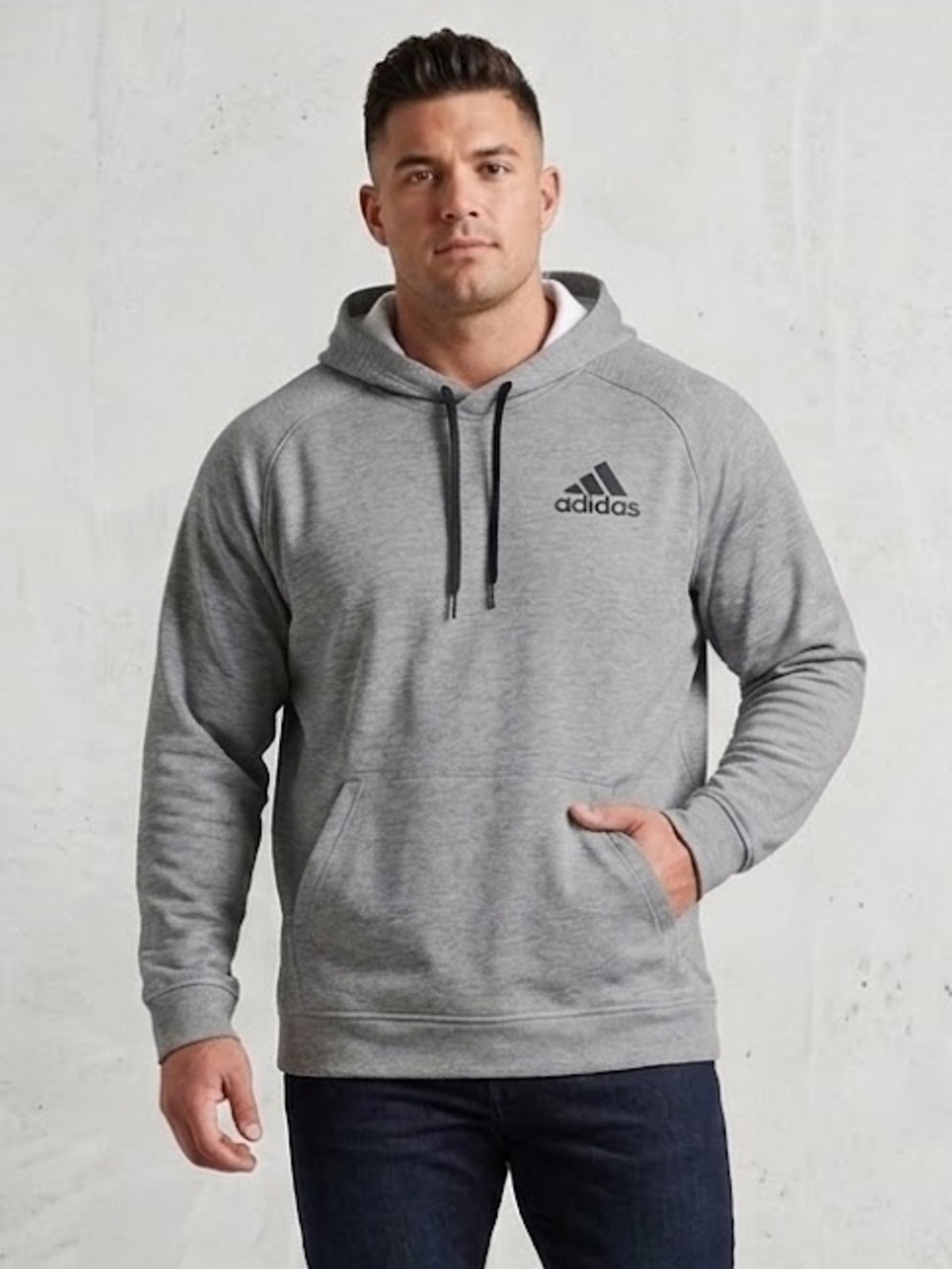 Adidas Men’s Gray Size XL Hoodie Sweatshirt with Kangaroo Pocket, Black Logo